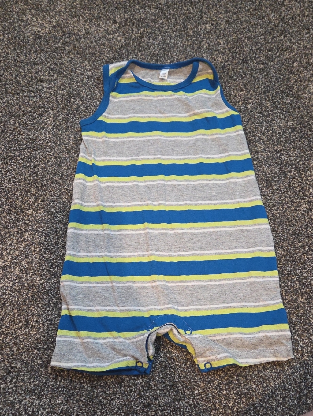 Striped Sleeveless Baby Romper in Blue, Gray & Yellow